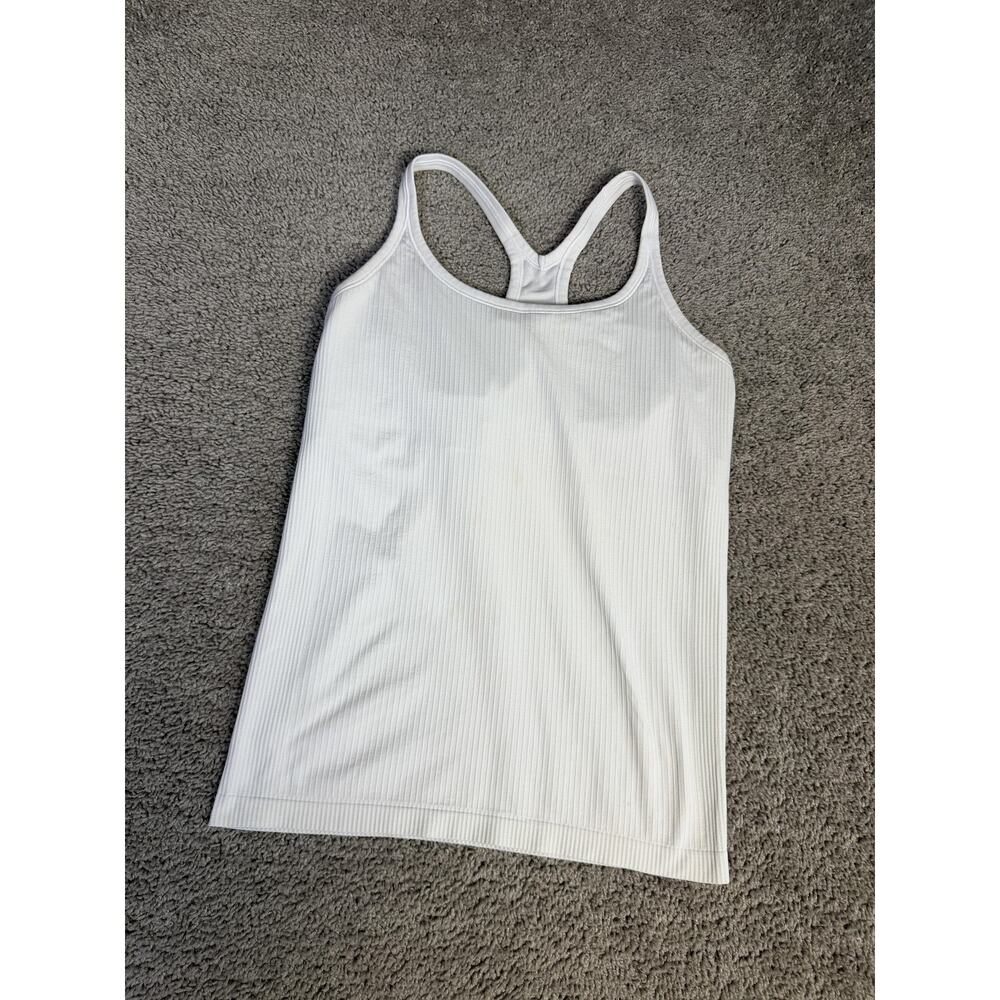 Lululemon Ebb To Street Tank Top Womens 12 White Ribbed B/C Cup Built-In Bra - Picture 2 of 11